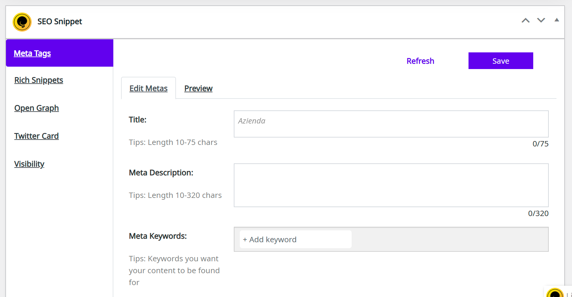 Interfaccia seo squirrly per wordpress
