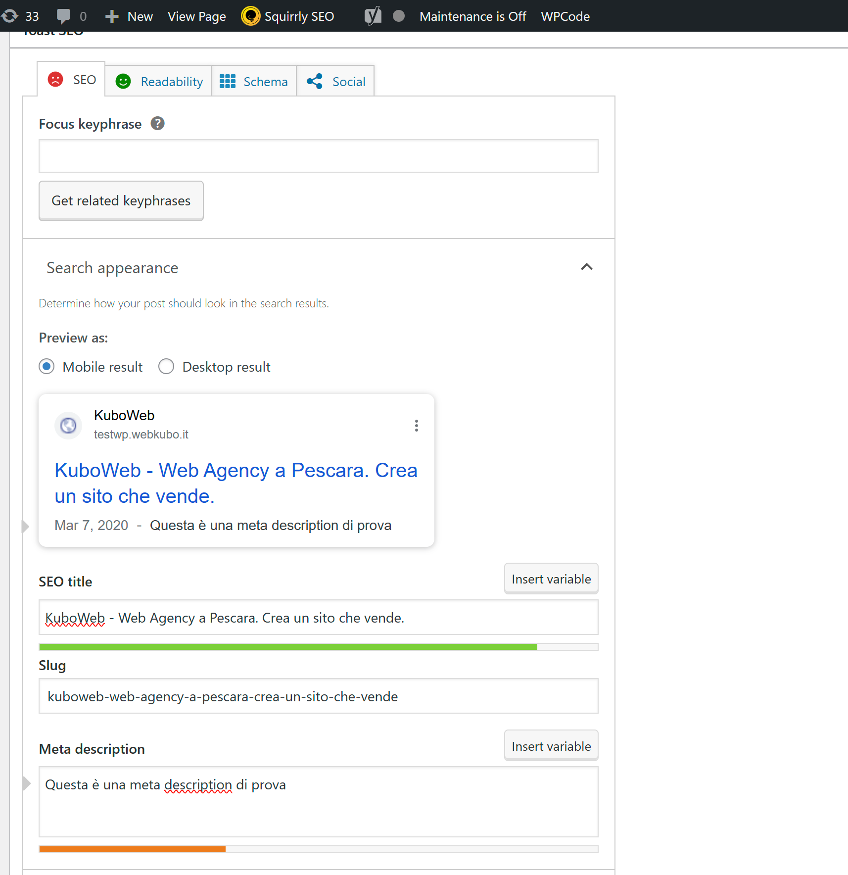 Interfaccia Yoast Seo WordPress